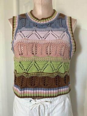 Zara Striped Knit Top Vest in Blue, Pink, Green & Brown